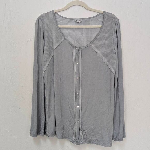 POL women's long sleeve blouse button up grey size L - Picture 1 of 8